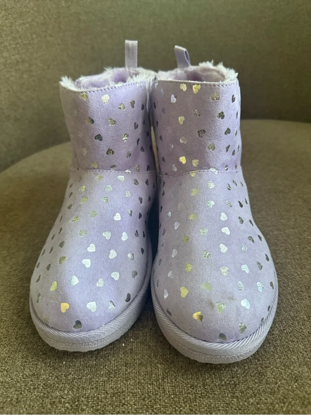 Harper Canyon Purple Heart-Print Cozy Ankle Slippers